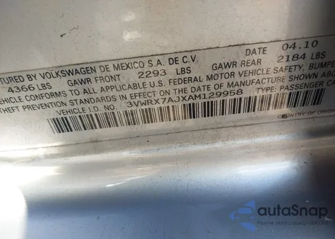 2010 Volkswagen Jetta Limited Edition from USA, damaged, VIN 3VWRX7AJXAM129958